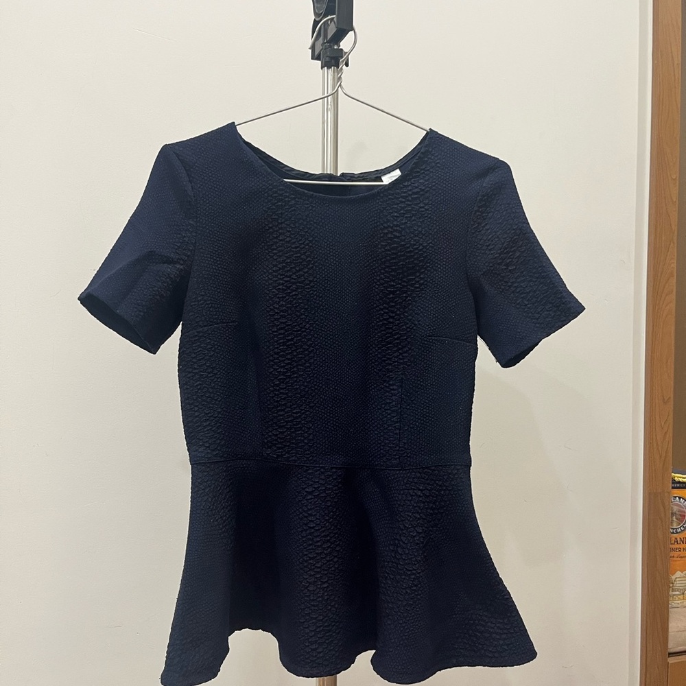 Navy Textured Peplum Top